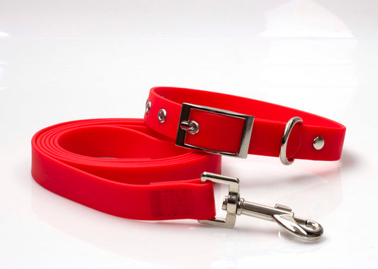 Luxury Waterproof Red Dog Collar & Lead Set